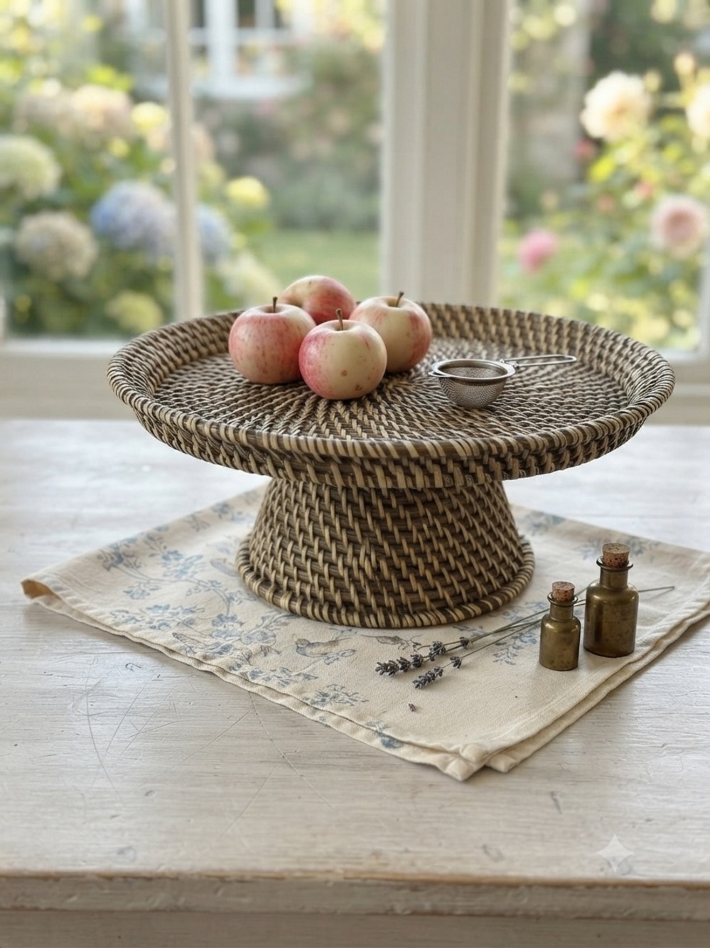 Vintage / Bohemian Collectibles.
Woven Rattan Pedestal Cake Stand